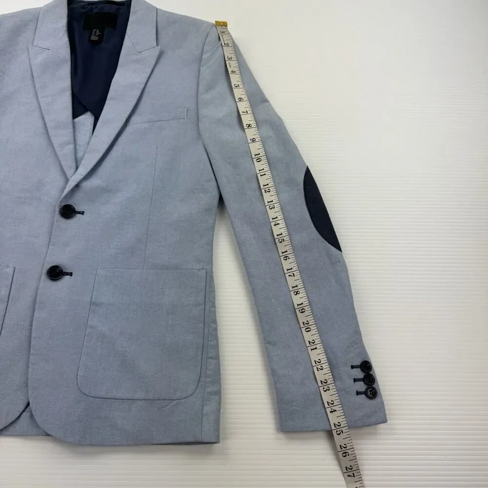 H&M 34R Light Blue Cotton Blazer Sport Coat Elbow Patches Slim Fit Jacket